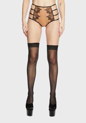 Tiger Peach Mesh Embroidered High Waisted Brief