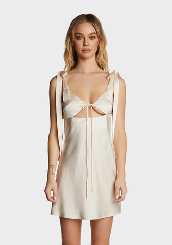 Satin Tie Mini Dress - Ivory