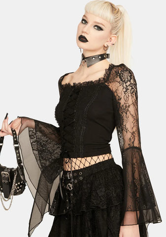 Black Lace Sleeve Corset Top