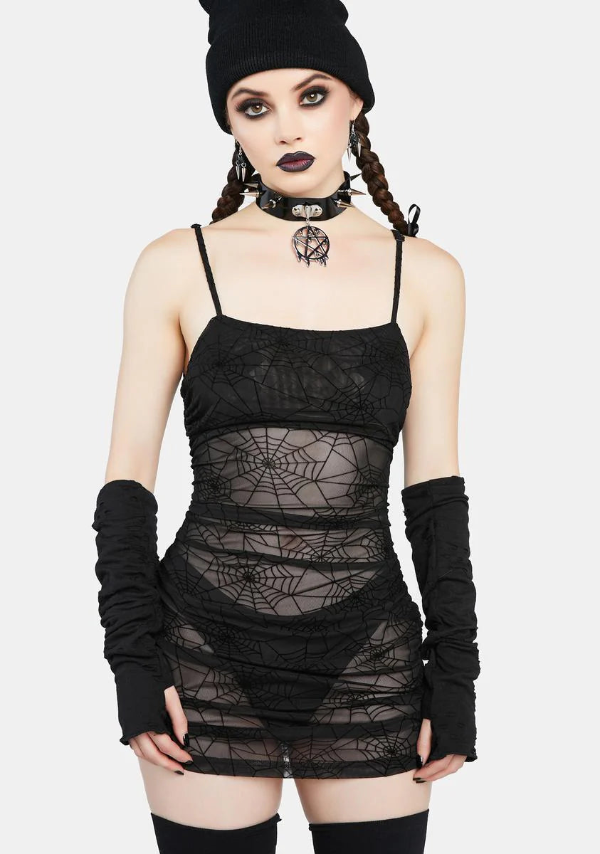 Spider Web Mesh Bodycon Mini Dress