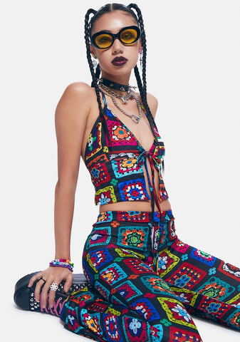 Retro Realness Crochet Print Tank Top