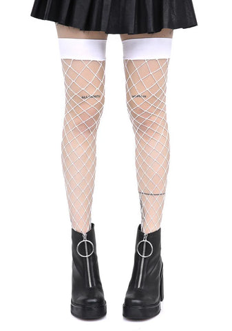 Worship Me White Fence Net Thigh Highs