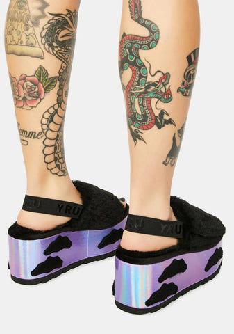 Qozii Night Sky Faux Fur Platform Slides