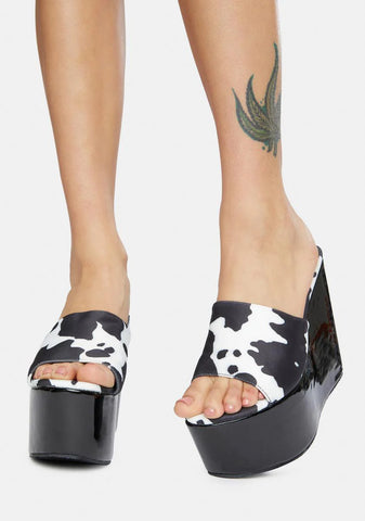 Seen It All Cow Print Platform Wedges