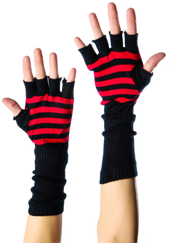 Striped Skelly Fingerless Gloves
