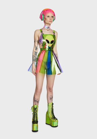Beam Me Up Hologram Overall Dress - Green