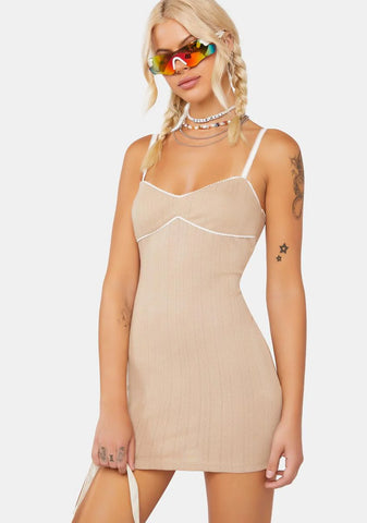 Beige Pointelle Mini Dress