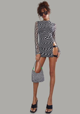 Warped Realm Checkered Mesh Mini Dress