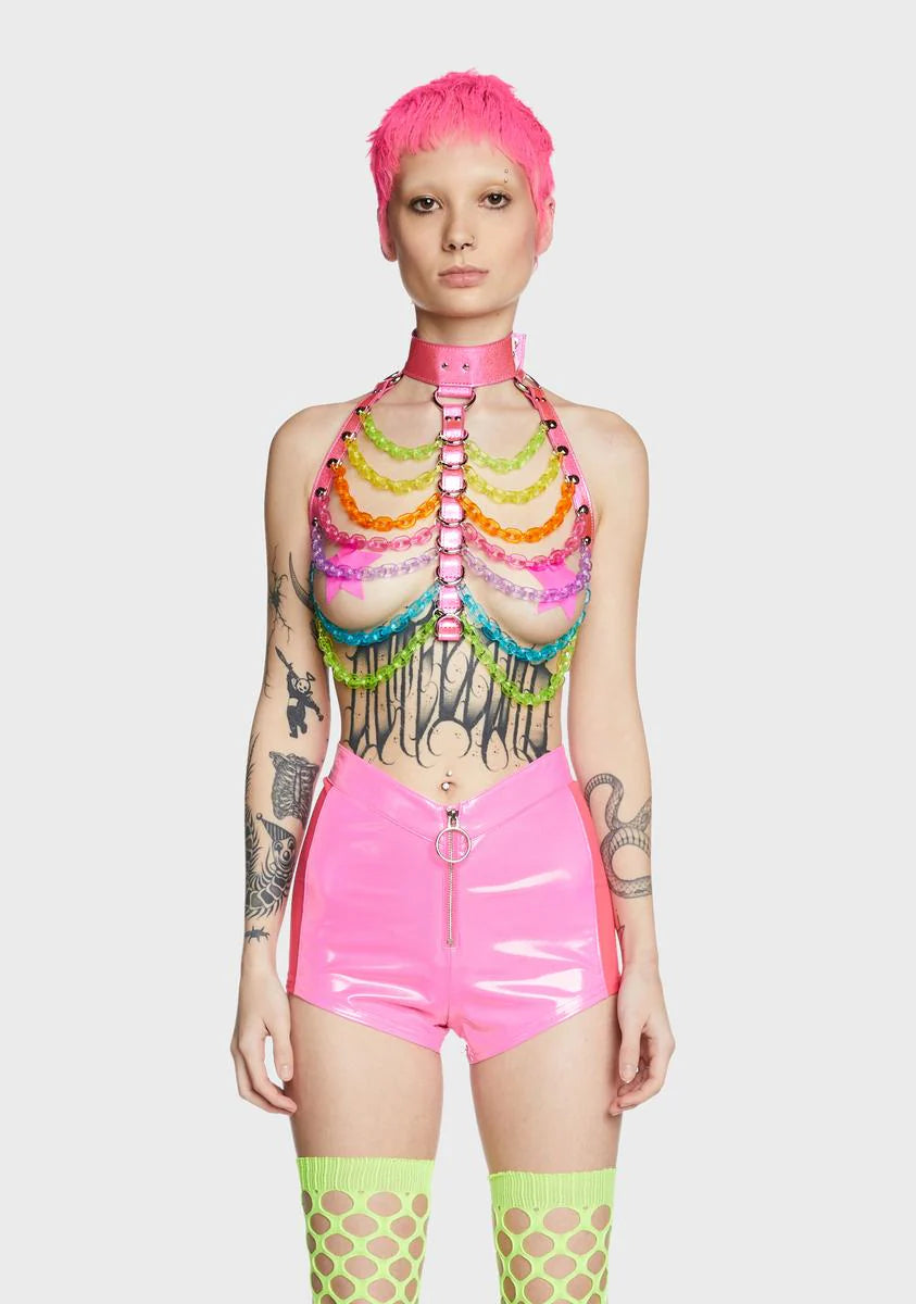 Attention On Me Chain Harness - Pink