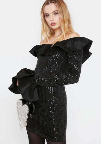 Statement Ruffle Sequin Mini Dress