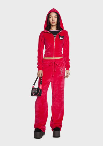 Kuromi Velour Hot Fix Embroidered Joggers