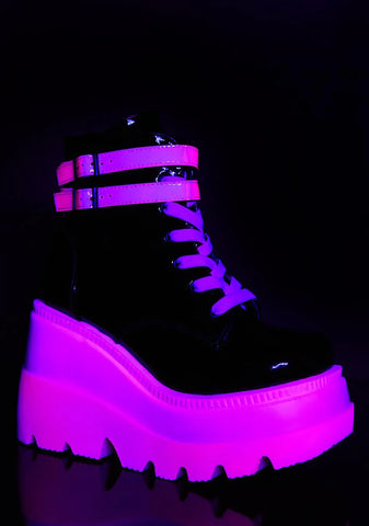 Pink UV Patent Technopagan Boots
