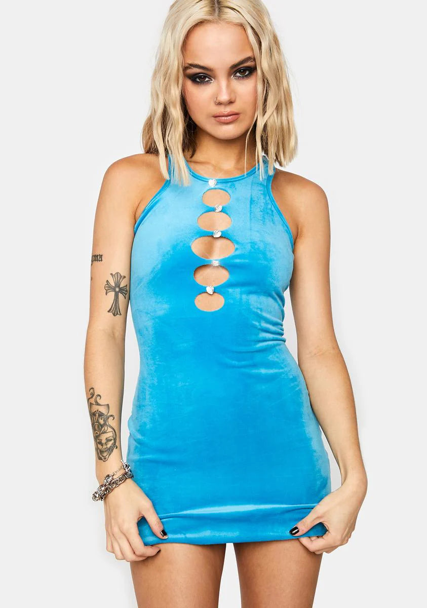 Azure Velour Amour Mini Dress