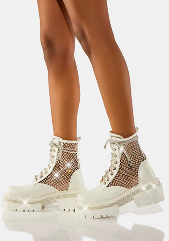 White Diamond Drip Combat Boots