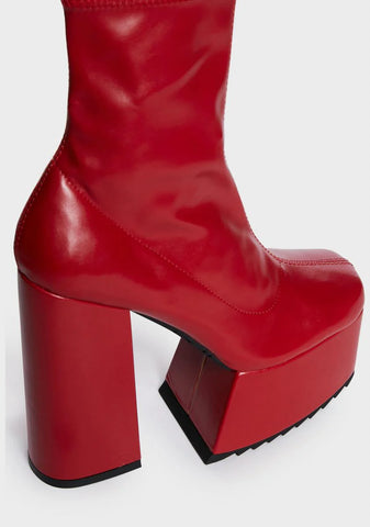 Red Get Out Chunky Platform Ankle Boots