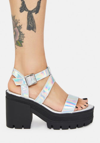 Holographic Shifted Vibes Single Strap Sandals