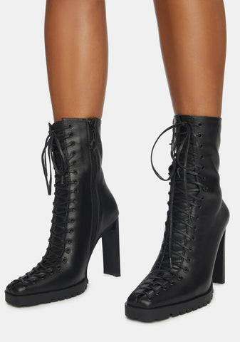 Synth Genuine Leather Lace-Up Ankle Boots