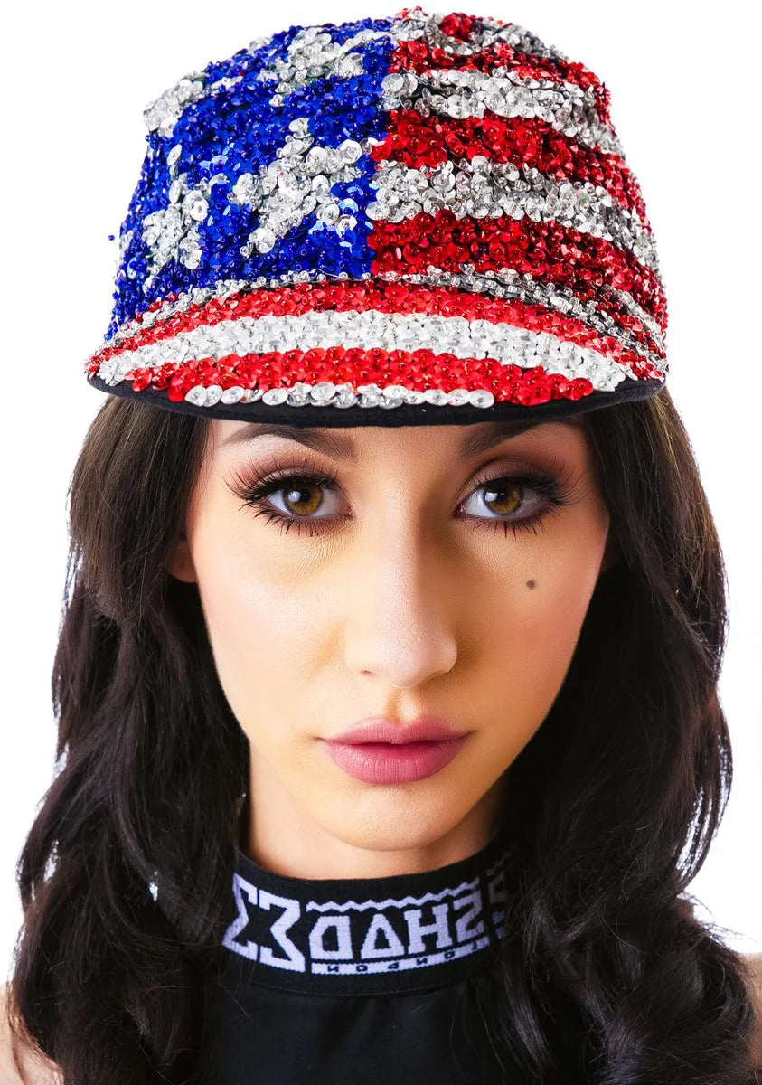 American Flag X Sequin Cap