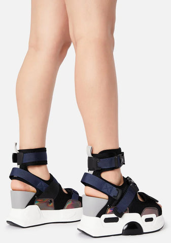 Black Holographic Mulberry Platform Sandals
