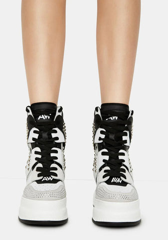 White Quince Studded Wedge Sneakers