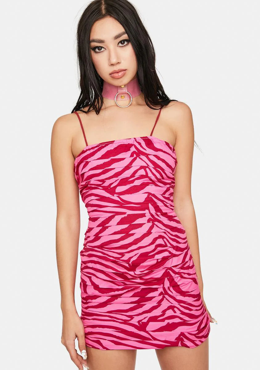 Magenta Wild Side Pleated Mini Dress