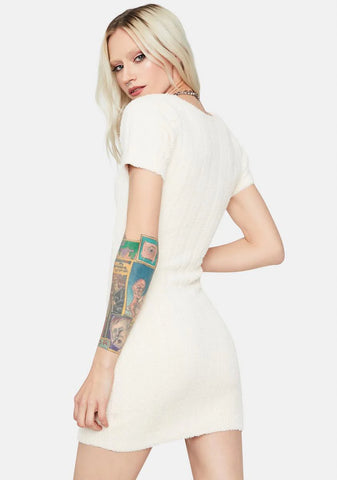 Cream Love This Feeling Fuzzy Knit Mini Dress