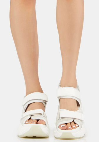White Binary O Platform Sandals