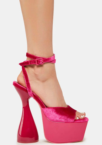 Pink Disco Velvet Lace Up Heels