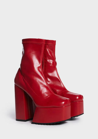 Red Get Out Chunky Platform Ankle Boots