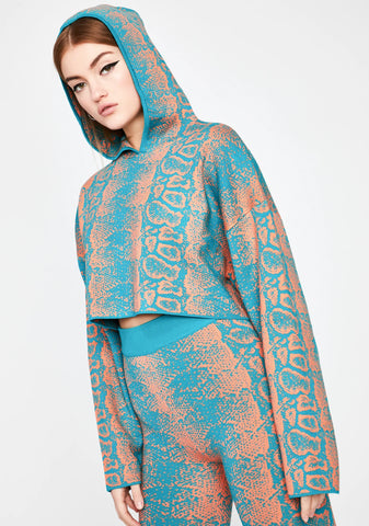 Turquoise Rattle Me Cropped Hoodie