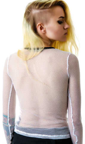 Fash-ist Fishnet Long Sleeve Top - White