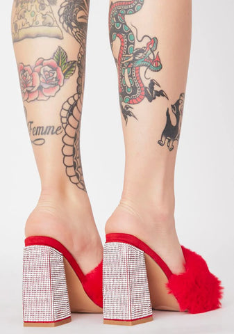 Scarlet Priceless Princess Fuzzy Mules