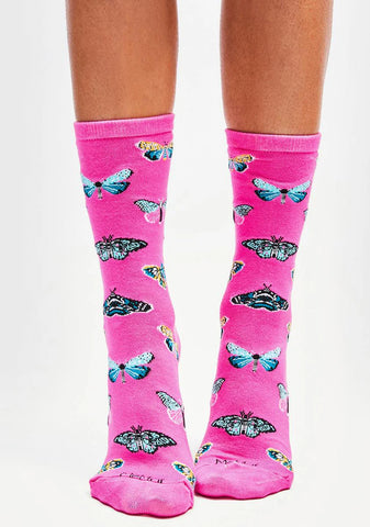 Pink Butterfly Bamboo Crew Socks