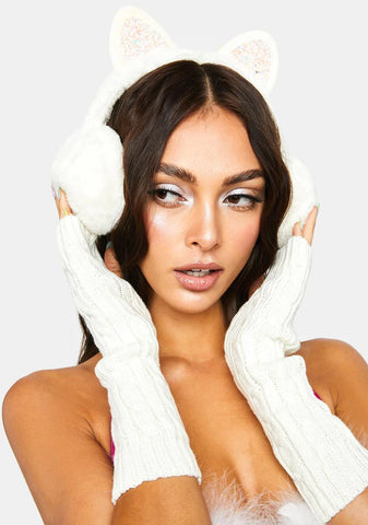 Atmosphere White Cable Knit Arm Warmers