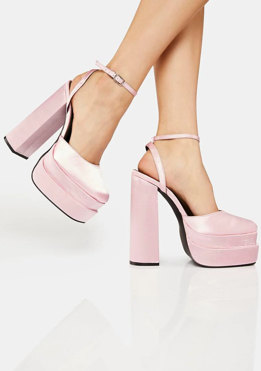 Pink Satin Moonchild Platform Heels