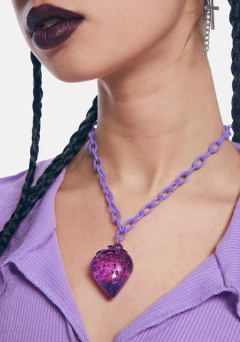 Lilac Tipsy Strawberry Charm Chain Necklace