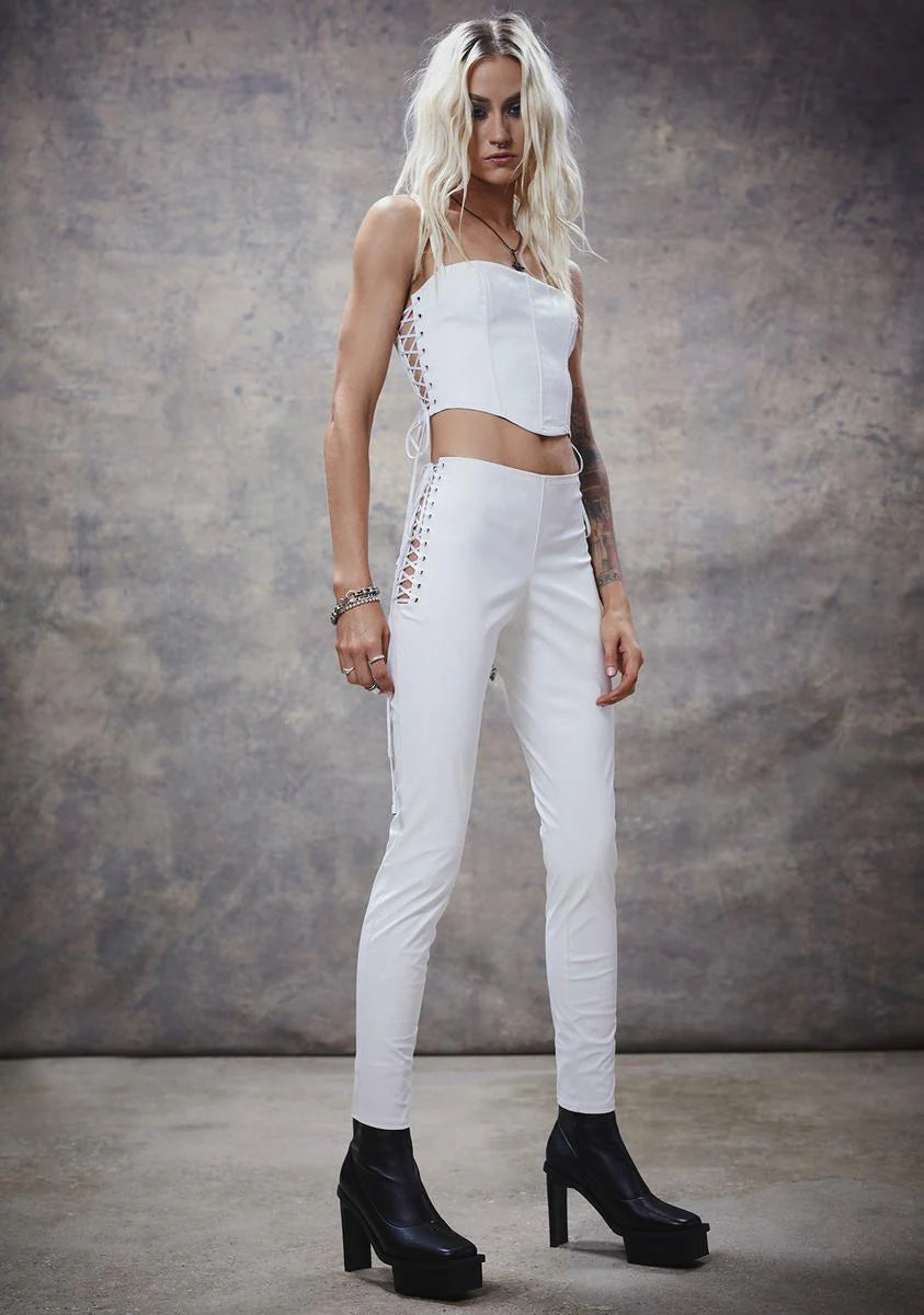 Filter Faux Leather Lace Up Trousers