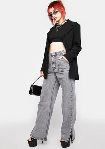 Washed Grey Wide Leg Baggy Pants