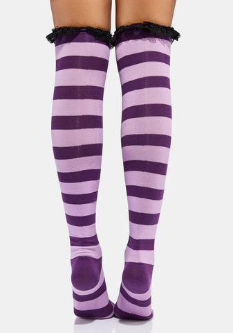 A Little Fun Striped Thigh High Socks