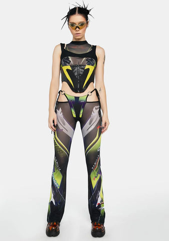 Yellow Racing Mesh Thong Pants