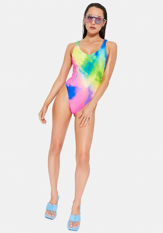 Pastel Neon Clouds One-Piece Swimsuit