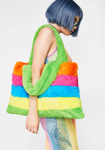 Rainbow Chaser Fuzzy Tote