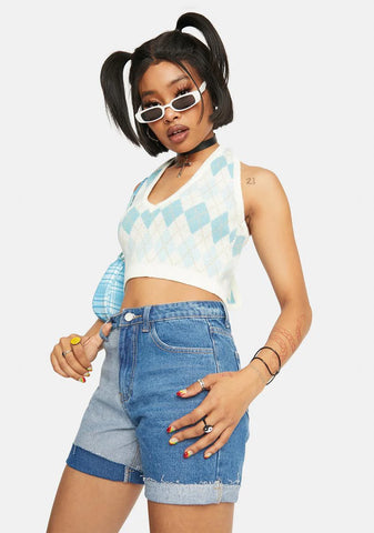 Two Tone Denim Shorts