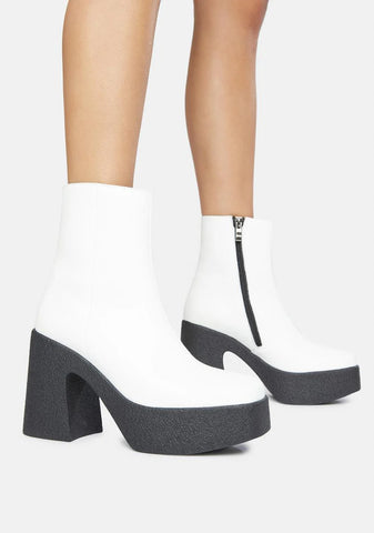 White Mazikeen Vegan Leather Platform Boots