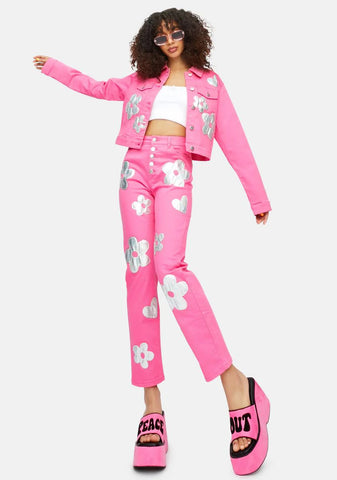 Heart Of Glass Holo Flower Applique Twill Jacket