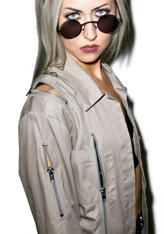 Sandstorm Zipper Head Button Up Top - Black