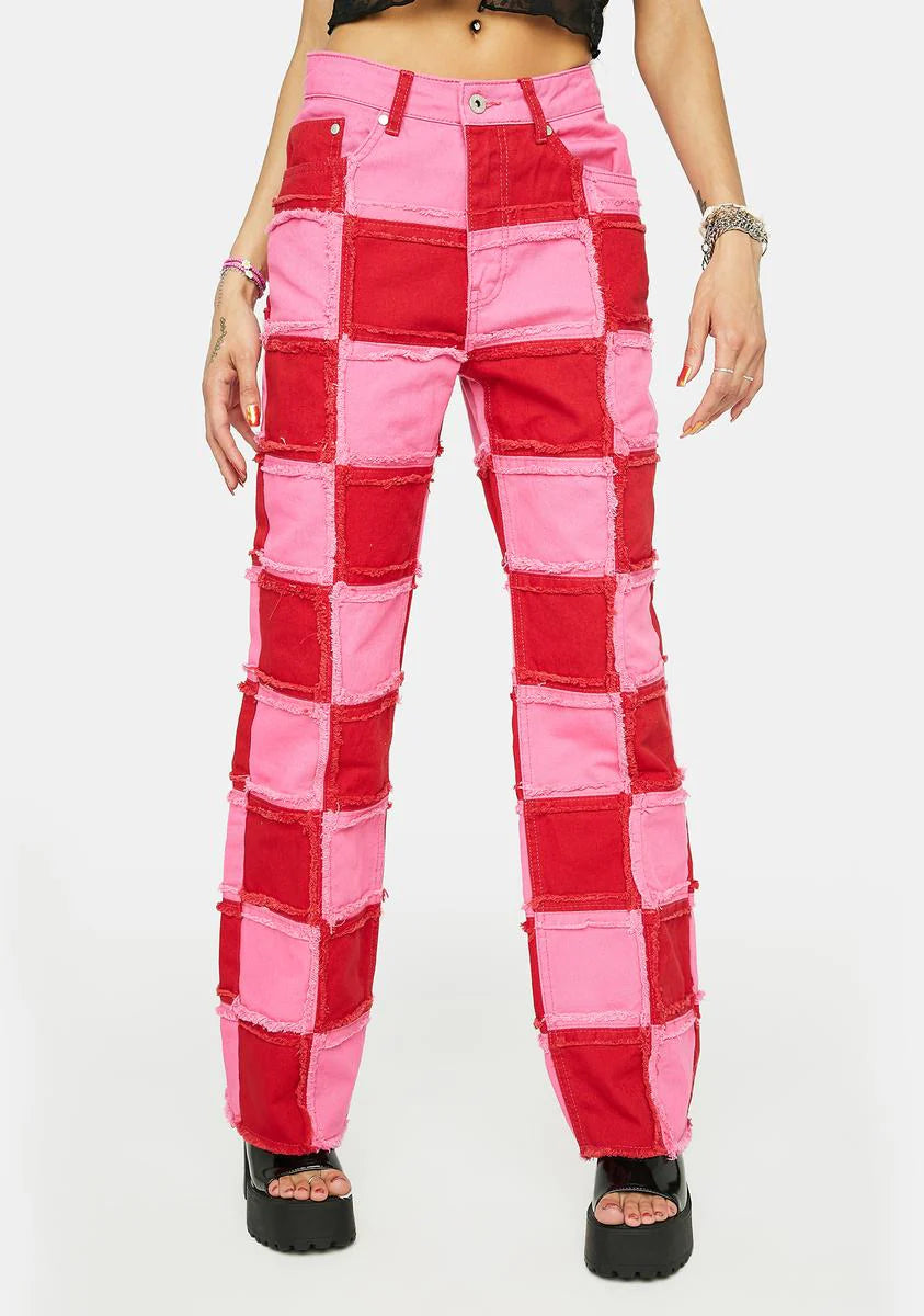 Pink Muse Checkered Jeans