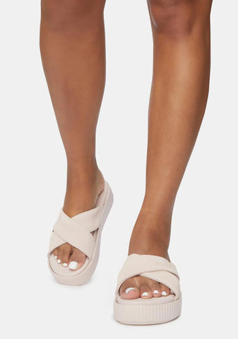 Pink Suede Platform Slides