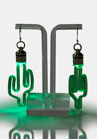 Green Light Up Cactus Earrings