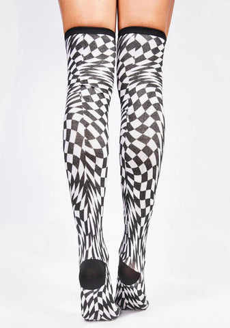 Warp Speed Checkered Thigh Highs